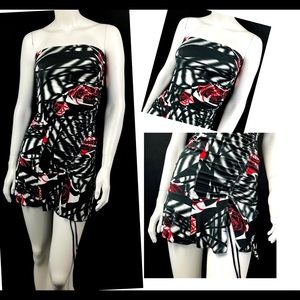 Vintage 90s Y2K Ruched Tube Tie Front Retro Curve Hugging VTG Ultra Mini Dress